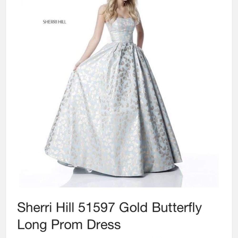 Sherri Hill #51597 gold butterfly prom dress